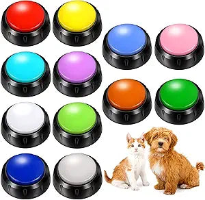 Yunsailing 12 Pack Dog Talking Buttons for Communication Voice Recordable Sound Buttons Talking Buzzers Set with Stickers 30 Seconds DIY Pet Speech Training Button for Dogs & Cats Training