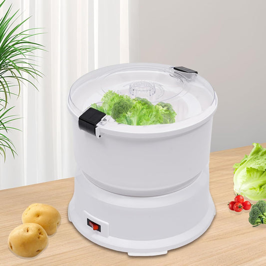 Electric Potato Peeler 85W Automatic Potato Peeling Machine Commercial Fruit Vegetable Rapid Peelers with Safety Lock for Home Kitchen, One-Touch Operation White