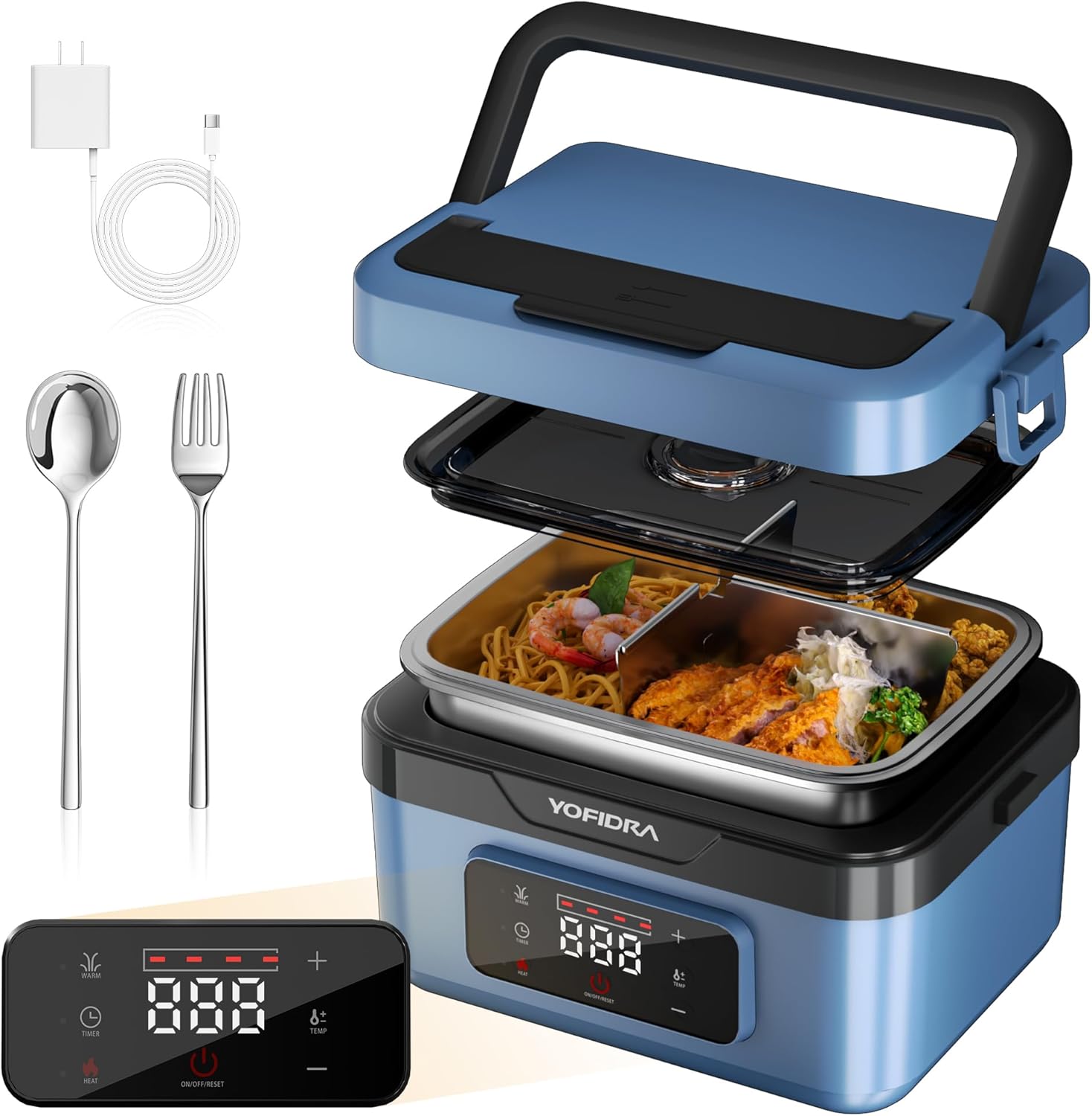 Yofidra Cordless Electric Heated Lunch Box: 6.3 Cups Self Heating Lunch Box with Battery, Timer & Temperature Control, Extra Large Portable Food Warmer for Adults, Men & Women in Office Car Outdoor