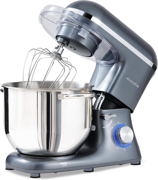 Aucma Stand Mixer,8QT 900W Tilt-Head Food Mixer, Kitchen Electric Mixer with Dough Hook, Wire Whip & Beater (Gray, 8QT)