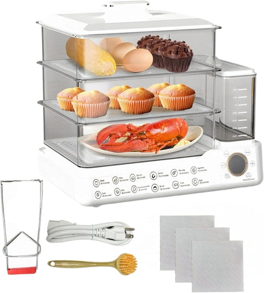 24L Electric Steamer, Three-Layer Food Steamer, Stainless Steel Steamer With Detachable Water Tank, 800w Large Capacity Breakfast Machine With Timer, Suitable For Families And Gatherings