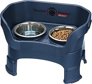 Neater Feeder Deluxe Mess Proof Dog Bowls Elevated Medium Sized Dogs (19-40 lbs) Made in USA, No Spill Raised Dog Food Bowl Stand w/Leg Extension, Stainless Steel Food and Water Bowl Set, Dark Blue