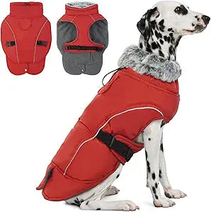 DENTRUN Winter Warm Dog Coat Reflective Jacket with Turtleneck for Cold Weather, Adjustable Buckle Windproof Water Repellent, Thick Snowsuit Fleece Vest for Small, Medium, Large Dogs, Red, XXXL