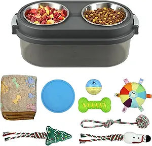 2 in 1 Elevated Dog Bowls with Pet Toys Storage Container, Basic Dog Bowls with Pet Food Storage Box