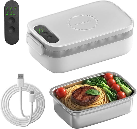 Cordless Electric Lunch Box for Adults, 14000mAh Rechargeable Heated Lunch Box, 1L Portable Food Warmer with Timer & Multi-Temp Settings for Office, Picnic, Camping, Car & Outdoor Use