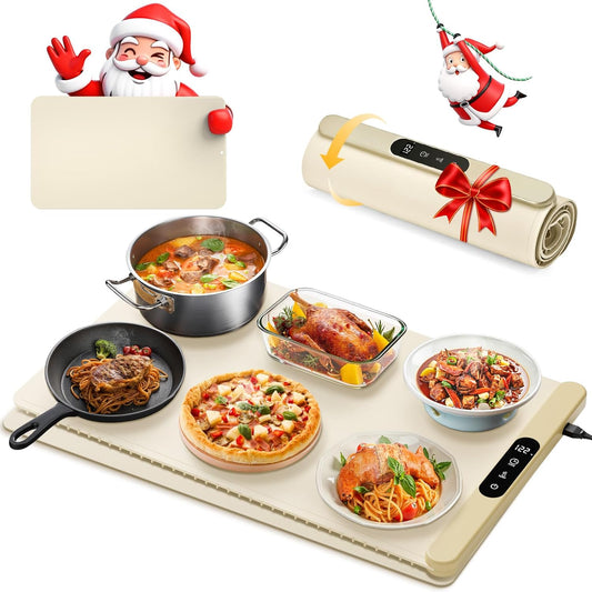 Food Warming Mat with Protective Table Mat, Graphene Fast Full-Surface Heating Mat, Electric Warming Tray with 6 Temperature and 6HoursTimer, Portable Rollable Food Warmer Perfect For Parties Buffet