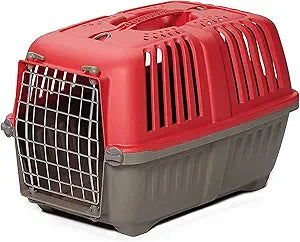MidWest Homes for Pets Spree Travel Carrier â€“ Hard-Sided Dog & Cat Carrier, Small Pet Travel Crate with Handle, Ventilated Design, Easy Assembly, 22-Inch, Red