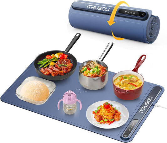 iTRUSOU Electric Warming Tray - Whole-Surface Heating, Rollable & Portable, Premium Silicone Nano-Material, 3 Temperature Settings, Auto Shut-Off - Ideal for Gatherings, Parties, and Everyday Use