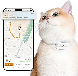Pawfit Lite for Cats 4g GPS Tracker | Ultra-Small (<18g) Design | Real-Time Tracking | Activity Monitoring | Location History | Unlimited Range | Safety Collar Included | Simply White