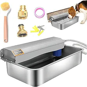 Automatic Water Dispenser for Dogs, 6L /1.6Gal Stainless Steel Dog Water Feeder with Brush, Water Trough Feeder for Outdoor Puppy Livestock, Auto Pet Cats Drinking Waterer Self-Filling for Chicken