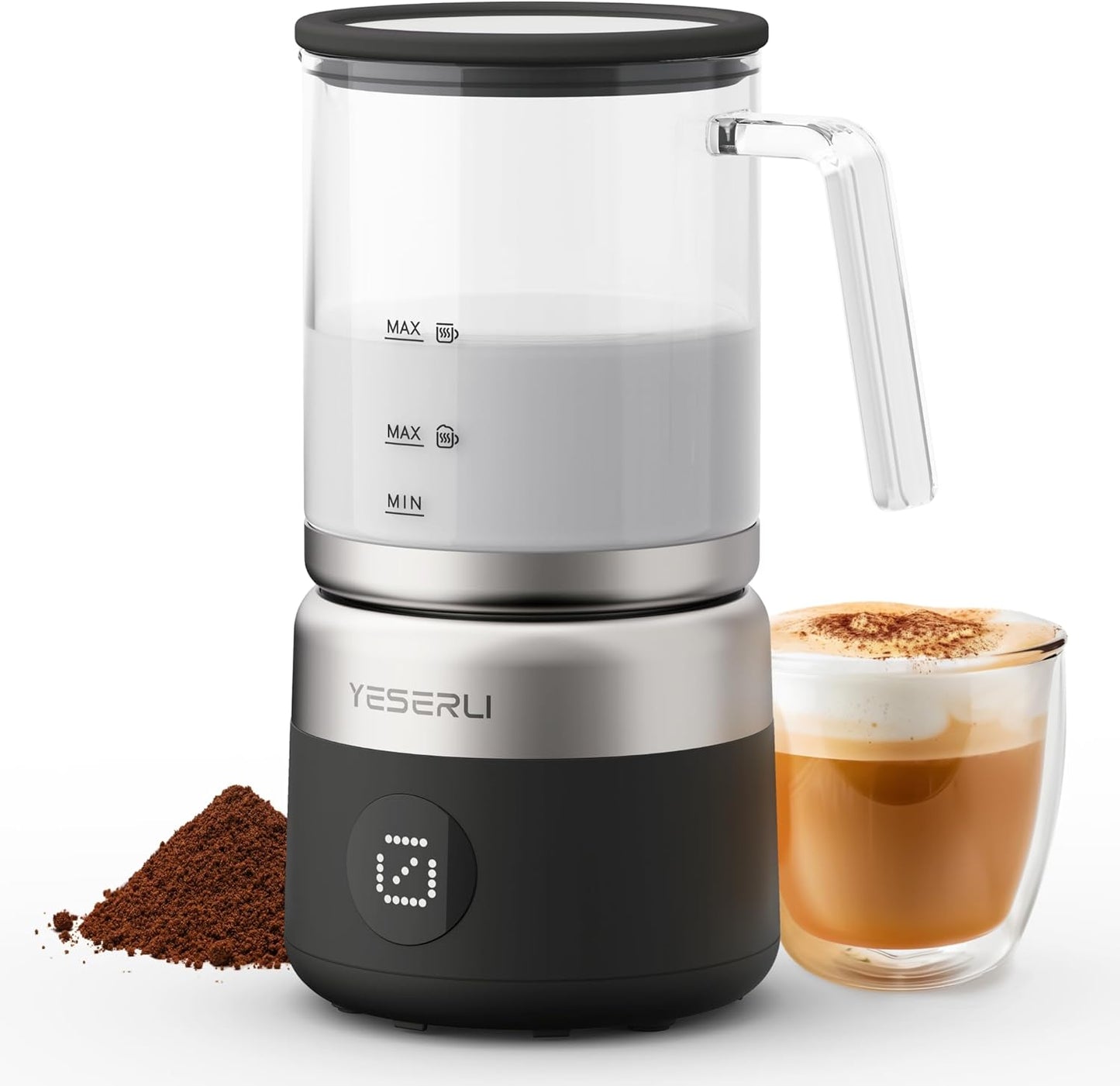 5-in-1 Split Glasscup Electric Milk Frother, 14oz One-Touch Foam Maker & Steamer for Latte/Cappuccino/Hot Chocolate, 600W Automatic Milk Warmer & Cold Froth, Dishwasher-Safe Glasscup BPA Free