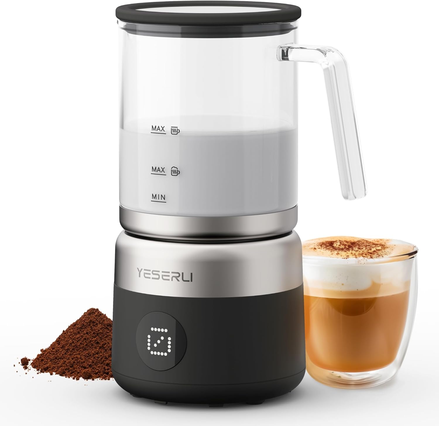 5-in-1 Split Glasscup Electric Milk Frother, 14oz One-Touch Foam Maker & Steamer for Latte/Cappuccino/Hot Chocolate, 600W Automatic Milk Warmer & Cold Froth, Dishwasher-Safe Glasscup BPA Free