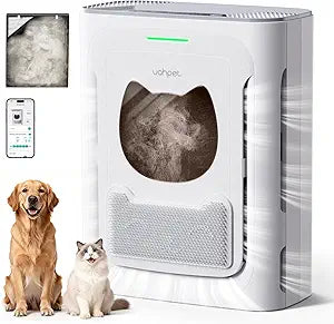 uahpet Pet Air Purifier for Home, Reduce Pet Hair, Dander, Odors, Dust, Smoke for Large Rooms up to 2100 FtÂ², Air Cleaner with H13 HEPA, Washable Pre-Filter & Air Quality Monitor, White+Gray