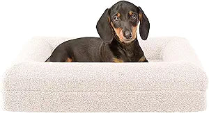 PETMAKER Orthopedic Pet Bed - 26in Small Dog Bed with Supportive Bolster, Nonslip Bottom, and Removable Washable Cover - Memory Foam Puppy Bed for Small Dogs and Cats - Dog Products (Cream)
