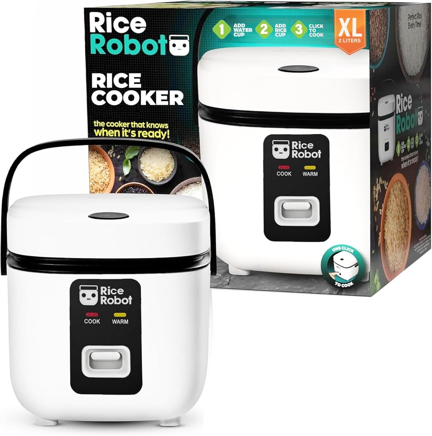 Rice Robot Rice Cooker \u2013 Family Size 4 Cup Uncooked (8 Cups Cooked) Electric Rice Maker | PFAS-Free Ceramic Nonstick | Includes Stainless Steel Steamer Tray and Accessories | As Seen on TV