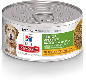 Hill's Science Diet Senior Vitality Adult 7+ Small & Mini Breeds Wet Dog Food, Salmon & Vegetable Stew, 5.5 oz. Cans, 24-Pack