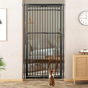 78.8" Extra Tall Cat Gate, 28.3-33" Wide Cat Door for Stairs, Pressure Mounted Easy Walk Through Safety Metal Pet Door for Doorway, No Drilling Pet Gate for Dogs (Black)