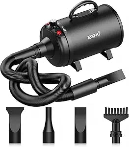 Dog-Hair-Dryer, 5.2HP/ 3800W High Velocity Pet Blow Dryer with Heater for Grooming, Speed Temperature Adjustable Dog Blower Grooming Dryer with 4 Nozzles