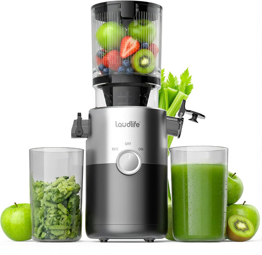 LAUDLIFE Cold Press Juicer Machines, 5.4" Wide Chute Slow Masticating Juicer, 35db Quiet Operation, Easy to Clean, Kale\/Spinach Friendly, BPA Free, Juicer Extractor for Whole Fruits & Vegetables