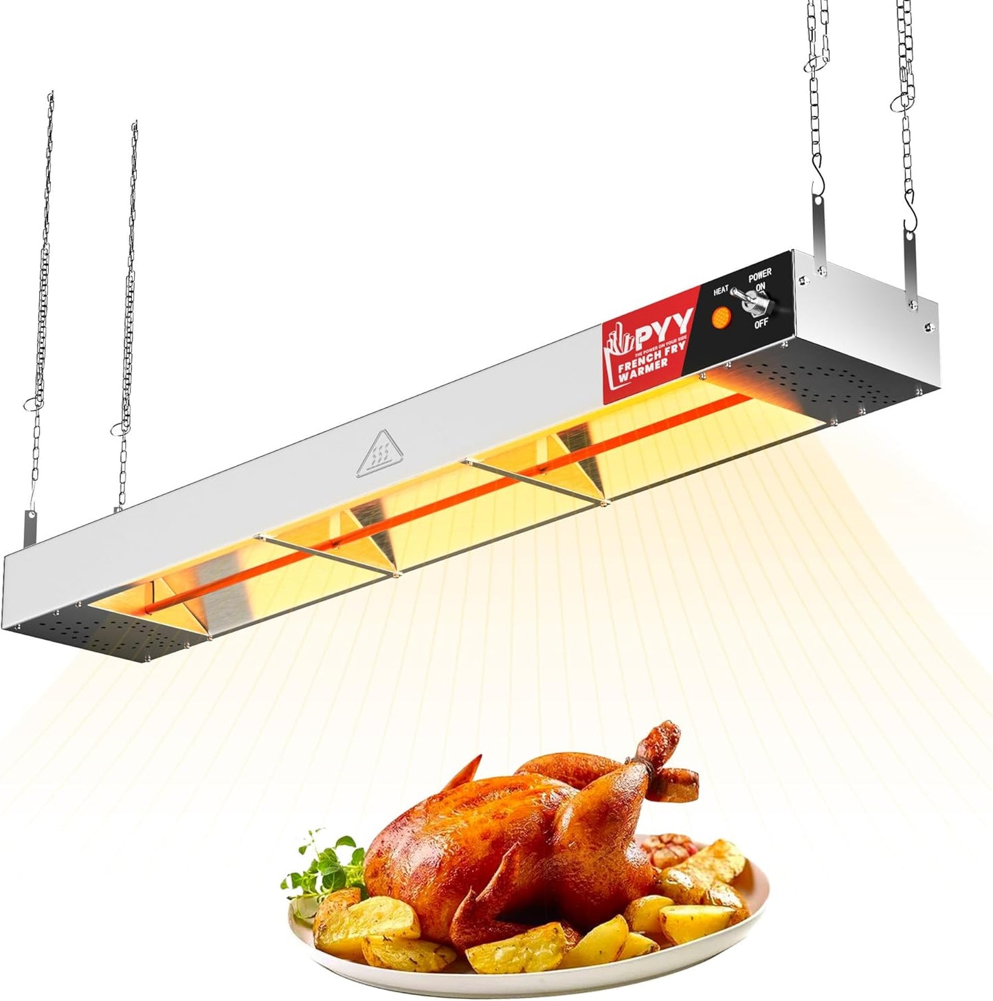 PYY 36 Inch Food Heat Lamp Strip 500W Stainless Steel Commercial Food Warmer – Hanging Electric Heater for French Fries, Churros & Buffet Service – Ideal for Restaurants & Kitchens