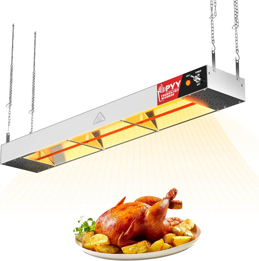 PYY 36 Inch Food Heat Lamp Strip 500W Stainless Steel Commercial Food Warmer – Hanging Electric Heater for French Fries, Churros & Buffet Service – Ideal for Restaurants & Kitchens