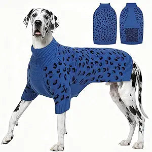 ROZKITCH Lightweight Dog Sweaters, Breathable Knit Pullover with Leopard Pattern, Winter Warm Pet Clothes for Large Dogs Great Dane German Shepherd DenimBlue 5XL