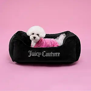 Juicy Couture Crown Bling Black Pet Bed for Dogs and Cats - Medium 28" x 18" x 10"