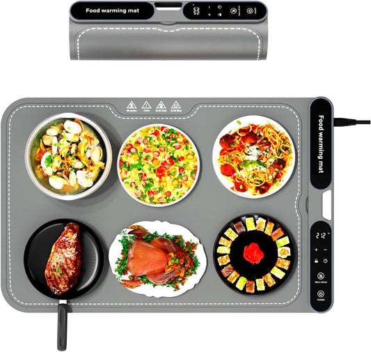 Food Warming Mat,YUEWO 24''x15''Food Warmer Mat,Silicone Material,with 8 Timer Settings,7 Temperature Settings,Child Safety Lock,Suitable for Buffets,Gatherings,hot Pot Electric Warming Tray