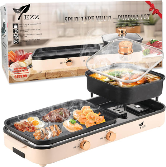 2025 Electric Hot Pot with Grill,2-10 People Indoor Hot Pot 2 in 1 Multi-function Smokeless Shabu-Shabu Hotpot Korean BBQ Grill for Simmer,Separate Dual Temperature Contral