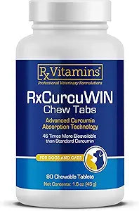 Rx Vitamins CurcuWIN - Curcumin for Dogs & Cats - Vitamins and Supplements, Allergy Relief - Provides Immune Support & Aids Digestive Support - Joint Supplement - 90ct