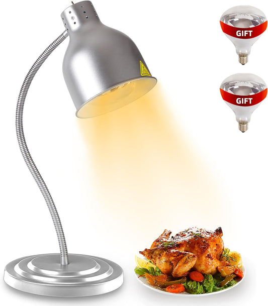 Food Heat Lamp: [Rapid-Heating Bulbs Included] [Steady Heating] Commercial Food Warmer Lamp, Electric Heat Lamp for Food Catering Food Warming Lamp for Buffet Parties (Painted Silver, 32" 1-Head,N1