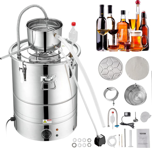 VEVOR Electric Alcohol Still 8Gal\/30L, Alcohol Distiller, Distillery Kit for Alcohol include Pump & One-way Exhaust Valve & Thermometer