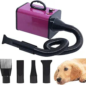 2400w 75m/s Dog Dryer for Pet Grooming, High Velocity Pet Hair Dryer with Heater, Adjustable Speed, 4 Nozzles and a Comb, Purple