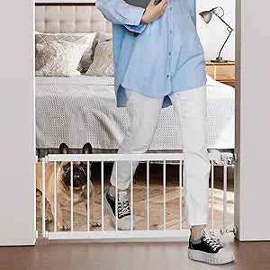 Short Dog Gate Indoor - MOOECKOM 10" Tall Small Dog Gate 18"-36'' Width Expandable, Easily Step Over Pet Gate with 2 Extension Kits - Pressure Mounted for Doorways Stairs.