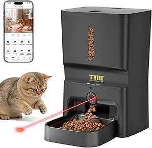 TYM 7L Automatic Cat Feeder with Controllable 2K 3MP Camera - 5G WiFi Pet Food Dispenser with APP Control Laser Interactive, Programmable Timed Feeding, Night Vision, Voice Communication