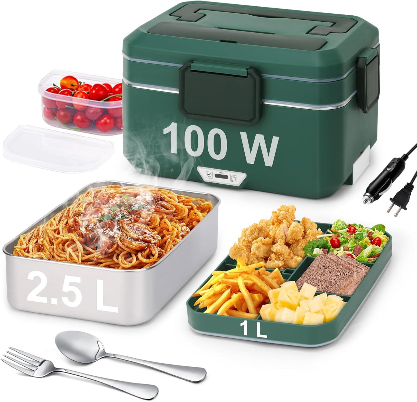 Electric Lunch Box for Adults, 100W 3.5L 2-Layer Portable Food Warmer for Men, Dual Mode 2.5L + 1L Large Heated Lunch Box for Car\/Truck\/Work, Lonchera Eléctrica Portátil para Calentar Almuerzo