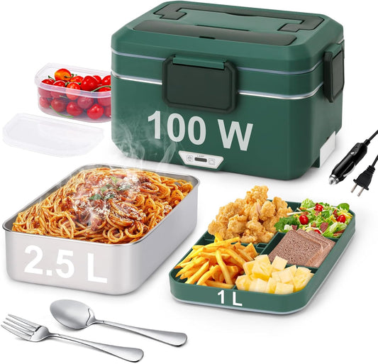 Electric Lunch Box for Adults, 100W 3.5L 2-Layer Portable Food Warmer for Men, Dual Mode 2.5L + 1L Large Heated Lunch Box for Car\/Truck\/Work, Lonchera Eléctrica Portátil para Calentar Almuerzo