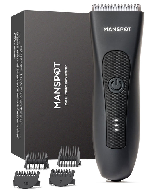 MANSPOT Manscape Groin & Body Hair Trimmer for Men, Electric Ball Pubic Trimmer Shaver,Manscape Kit with 4 Guard,Replaceable Ceramic Blade Heads,Waterproof Wet\/Dry Shaver,90 Minutes Shaving