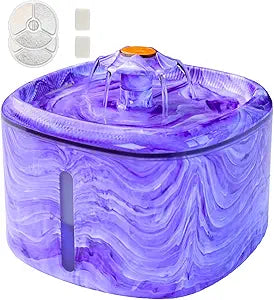 Cat Water Fountain Purple Cute for Drinking: 84oz/2.5L Upgraded Automatic Pet Water Dispenser with LED Light and Water Level Window for Indoor Cats and Dogs