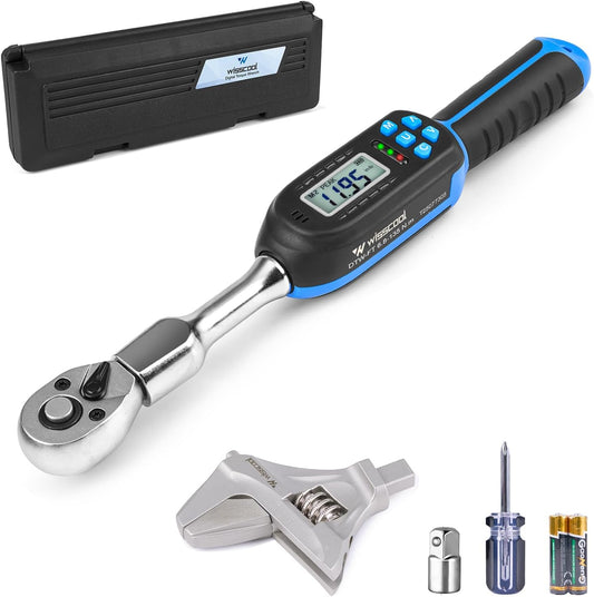 Wisscool Digital Torque Wrench, 5-99.6 ft.lb\/6.8-135 N.m, HVAC Torque Wrench with 42mm Jaw, 1\/2 Drive Ratchet 3\/8 Adapter ±2% Accuracy, Vibration Buzzer and LED Indicator for Split AC Moto Car
