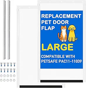 2 Pack Large Pet Door Replacement Flaps PAC11-11039 with 2 Metal Support Clamp, Compatible with PetSafe Freedom Dog and Cat Door, Magnetic Closure (Frosted Transparent)