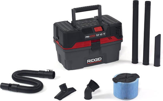 RIDGID 50318 4500RV ProPack 4.5-Gal. Portable Wet Dry Shop Vacuum with Toolbox Design, 5.0 Peak HP Motor, Expandable Pro Hose, and Blower Port, Red