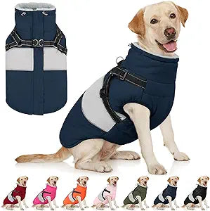 AOFITEE Dog Coat, Large Dog Jacket, Dogs Coat with Harness Built in, Reflective Waterproof Dogs Jackets Winter with Furry Collar, Warm Polar Fleece Pet Sweater Snowsuit for Doberman, Great Dane, XXL