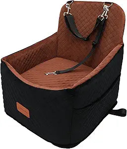 Youvee Dog Booster Car Seat,Interior Height 6 Inches Elevated Pet Car Seat for Small Dog up to 30 lbs,for Front/Back,Comfortable,Storage Pocket(View â… -Black Outside Brown Inside)