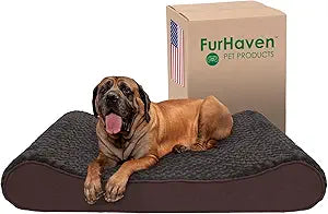 Furhaven Cooling Gel Dog Bed for Large Dogs w/ Removable Washable Cover, For Dogs Up to 150 lbs - Ultra Plush Faux Fur & Suede Luxe Lounger Contour Mattress - Chocolate, Jumbo Plus/XXL