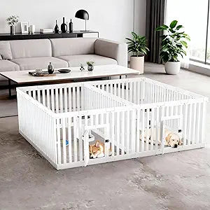 Plastic Dog Playpen Indoor, Expandable Pet Play Pen for Puppy Cat Small Pet, Portable Dog Fence Crate Kennel Whelping Cage with Secure Locking Door (White, 27 Panels, 25.6'' H)