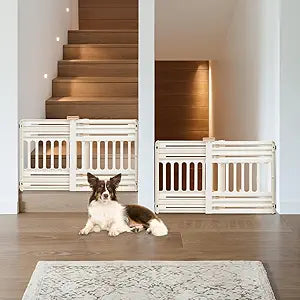 IRIS USA 24"-39" Dog Gate, Adjustable Indoor Pet Barrier, Pet Gate for Puppy, Small Dog, Cat, Easy Twist-to-Lock for Doorways & Stairs, Portable, Expandable, 25" Tall, 2-Pack, White