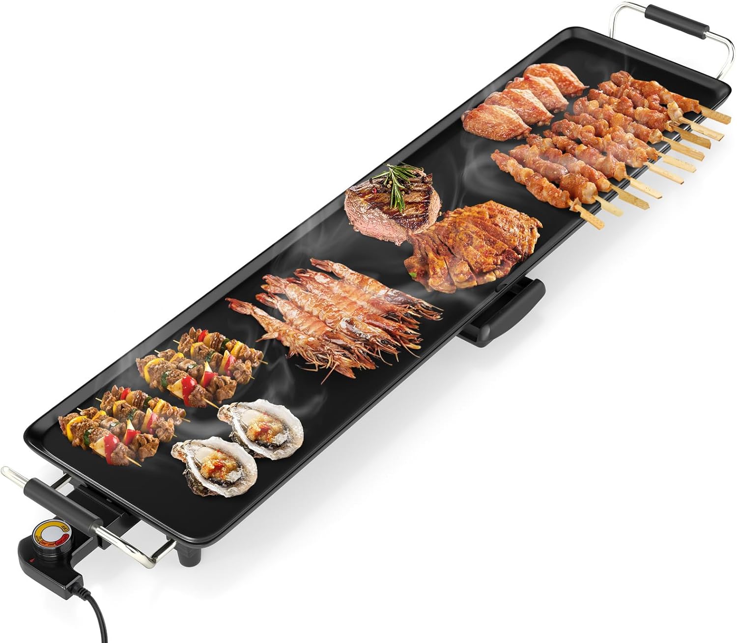 LDAILY Extra Large Nonstick Electric Griddle, Teppanyaki Grill BBQ W\/ 4 Adjustable Temperature, Even Heating & Handles, Long Table Top Pancake Griddle Grill for Indoor & Outdoor Party, Camping（35\u2019\u2019）