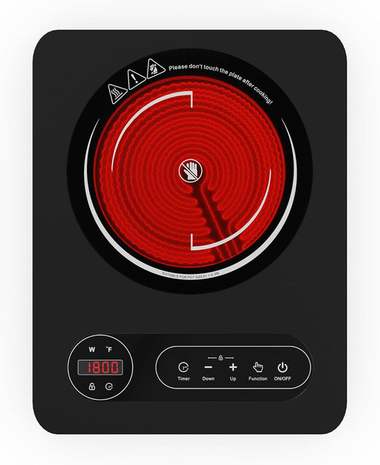 Nafewin Single Burner Electric Cooktop 1800W - 110V Electric Stove Top Burner Portable Stove with LED Touch Control 10 Power Level, Hot Plate with Child Safety Lock, Timer and Overheat protection