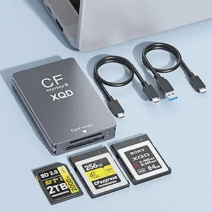 CFexpress Type B/XQD/SD Card Reader with USBC to USBC-A/C Cable, USB 3.2 Gen 2 10Gbps CFexpress Type B Card Reader with Dual Slot for Sony G/M Series/Lexar/CF Express,Android/Windows/Mac OS/Linux